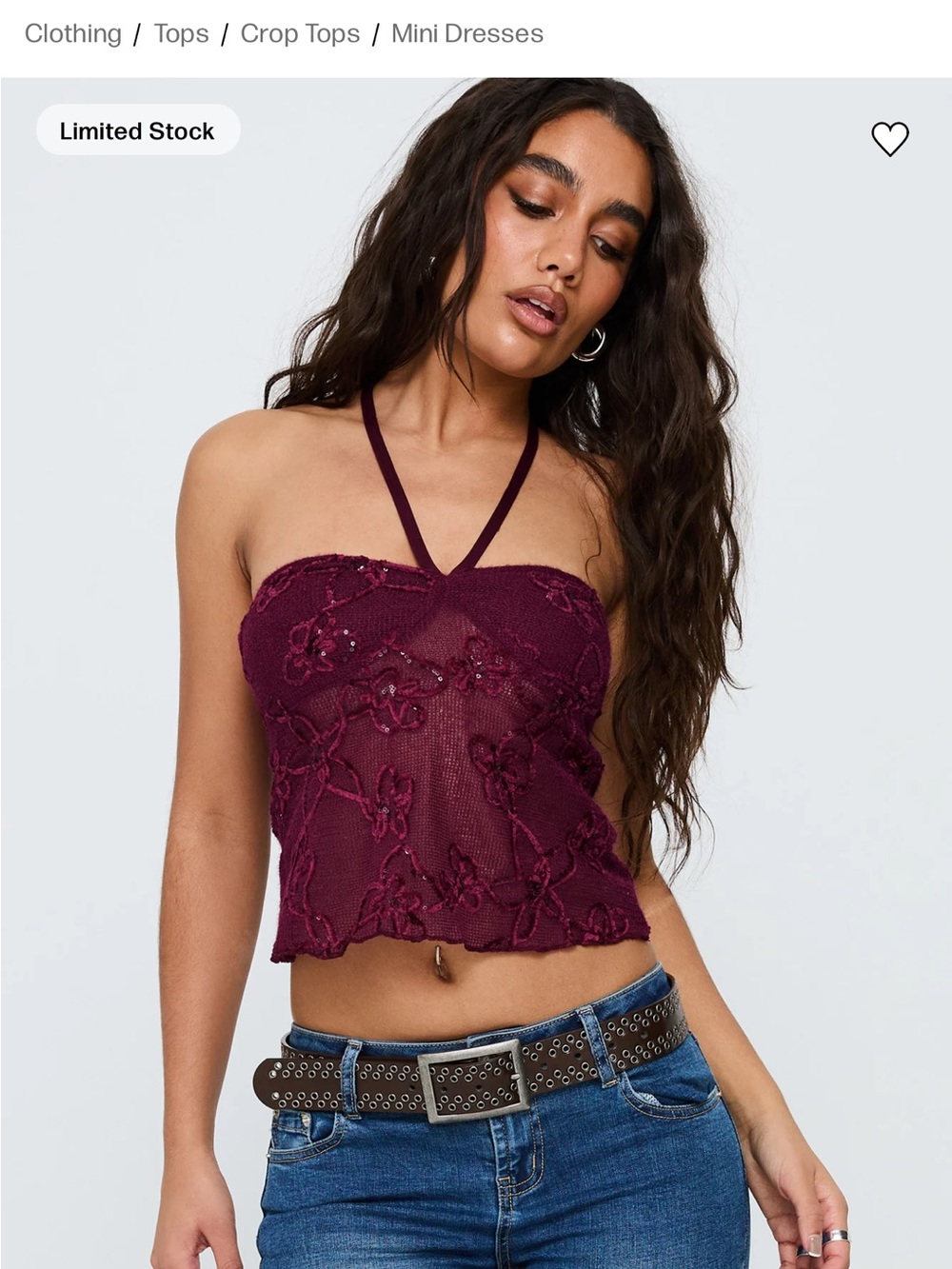 Motel rocks ruwi top Lace Embroidered Halter Crop Top - Burgundy
